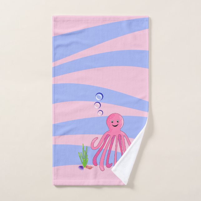 Pink Octopus Bathroom Towel Set (Hand Towel)