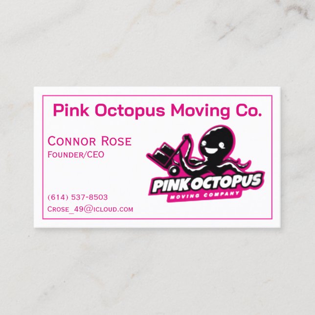 Pink Octopus Customisable Business Card (Front)