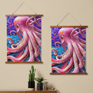 Pink Octopus Hanging Tapestry
