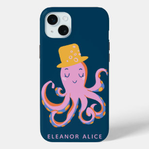 Pink Octopus Quirky Dancing Animal Personalised iPhone 15 Mini Case