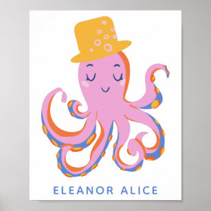 Pink Octopus Quirky Dancing Animal Personalized Poster
