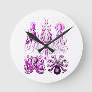 Pink octopus sealife ocean nautical beach art   round clock