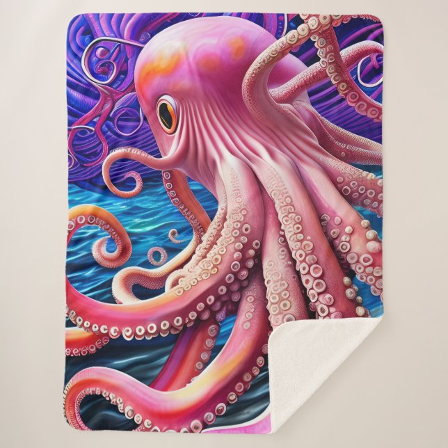 Pink Octopus Sherpa Blanket (Front)