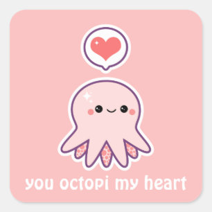 Pink Octopus Square Sticker