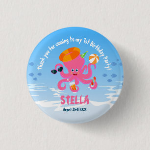 Pink octopus summer baby girl Birthday Party 3 Cm Round Badge