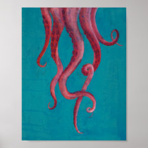 Pink Octopus Tentacles Acrylic Painting Poster