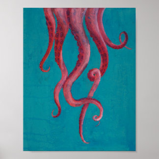 Pink Octopus Tentacles Acrylic Painting Poster