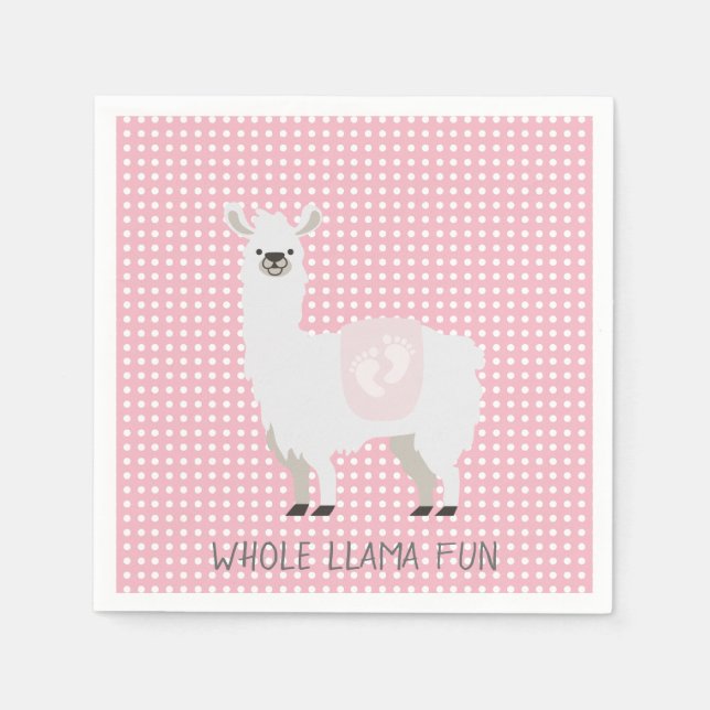 Pink & Off-White Gender Neutral Llama Baby Shower Napkin (Front)