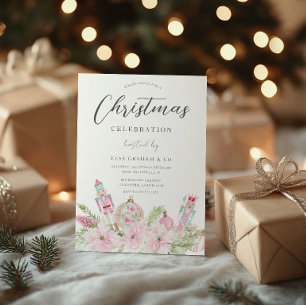 Pink Office Corporate Christmas Party Celebration Invitation