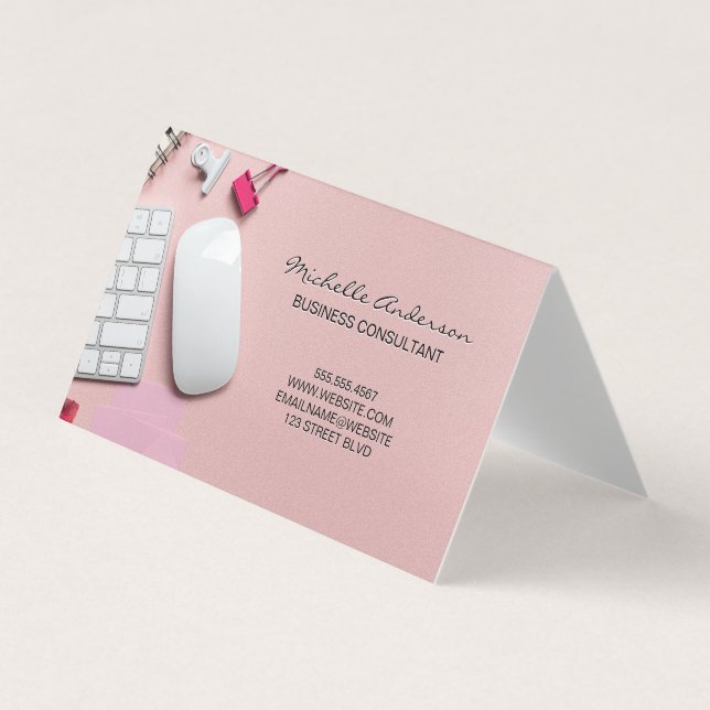 Pink Office Space Background Business Card (Front)