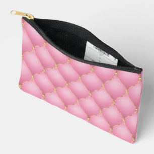 Pink Ogee Gold Diamonds Tufted Accessory Pouch