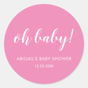 Pink Oh Baby Baby Shower Classic Round Sticker