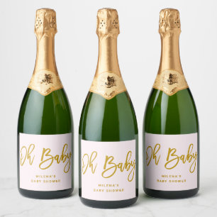 Pink Oh Baby Girl Baby Shower Sparkling Wine Label