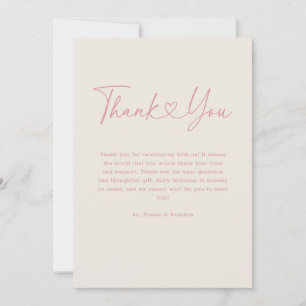 Pink Oh Baby Heart Calligraphy Simple Baby Shower Thank You Card