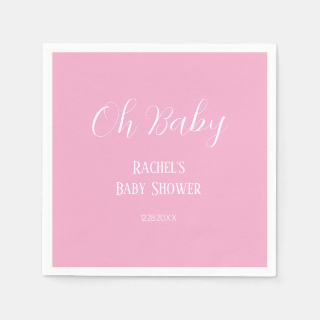 Pink Oh Baby Script Cute Modern Girl Baby Shower Napkin (Front)