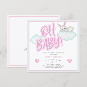 Pink Oh Baby Woodland Animals Baby Shower Invitation