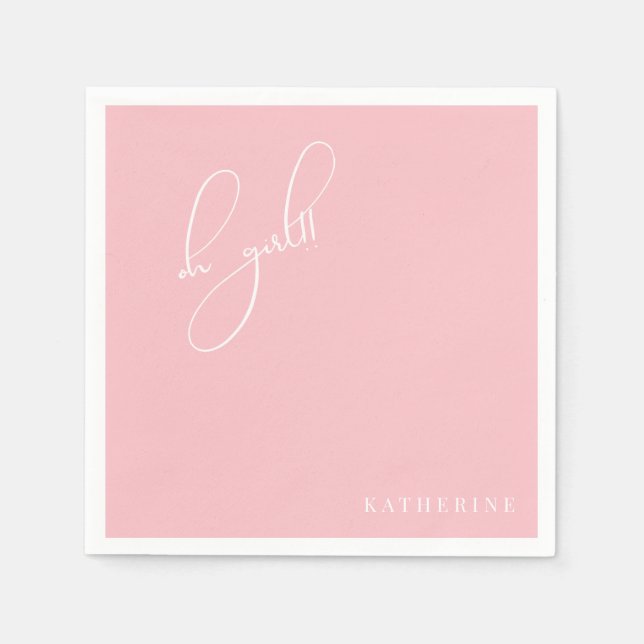 Pink Oh Girl Custom Baby Shower Napkin (Front)