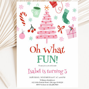 Pink Oh What Fun Christmas Birthday Party Invitation