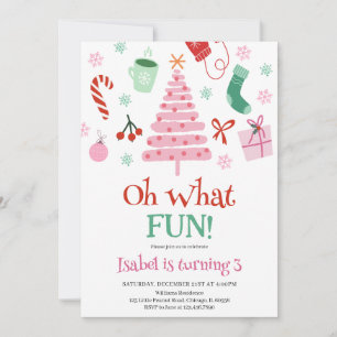 Pink Oh What Fun Christmas Birthday Party Invitation