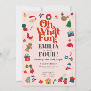 Pink Oh What Fun Christmas Winter Birthday Party Invitation