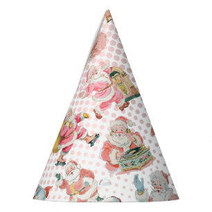 Pink Oh What Fun-Retro Santa Claus Themed Birthday Party Hat