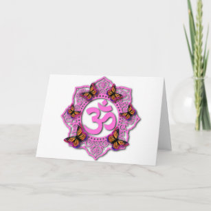 Pink ohm mandala design with Monarch butterflies Card