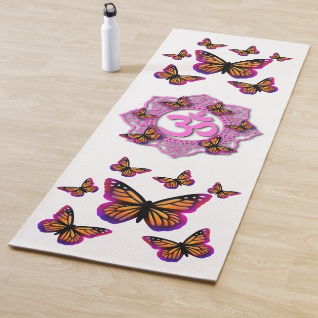 Pink ohm mandala design with Monarch butterflies Yoga Mat (In Situ)