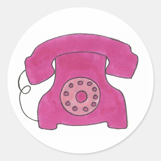 Pink Old Fashioned Retro Rotary Phone Telephone Classic Round Sticker (Front)