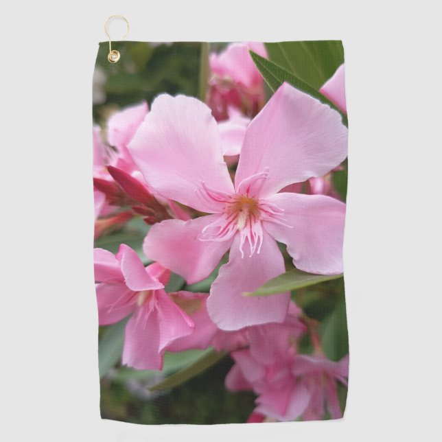 Pink Oleander Floral Golf Towel (Front)