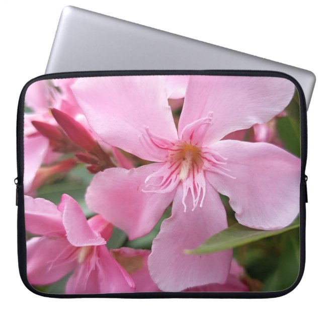Pink Oleander Floral Laptop Sleeve (Front)