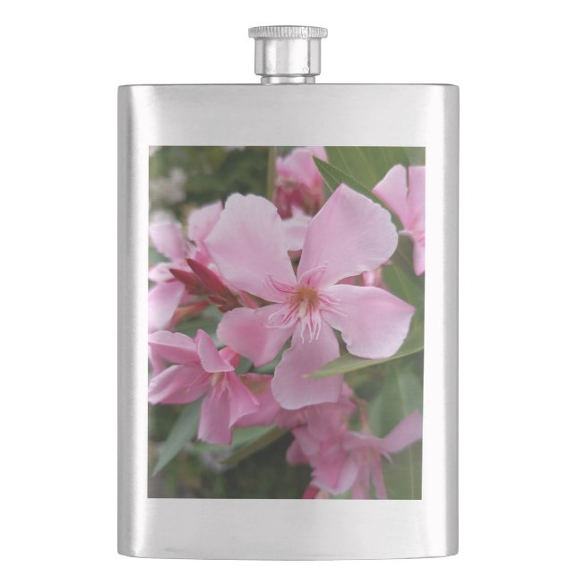 Pink Oleander Flower Flask | Elegant Botanical Hip (Front)