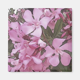 Pink Oleander Rose Laurel Black Outline Art Magnet