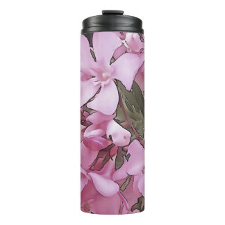 Pink Oleander Rose Laurel Black Outline Art Thermal Tumbler