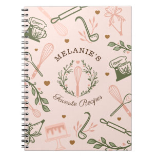 Pink & Olive Green Baking & Cooking Utensil Recipe Notebook
