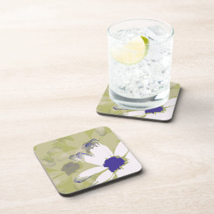 Pink Olive Green Daisy Floral Art Coaster
