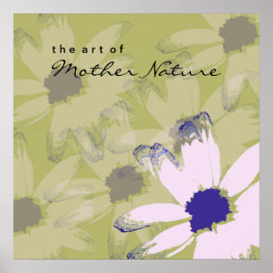 Pink Olive Green Daisy Floral Art Poster