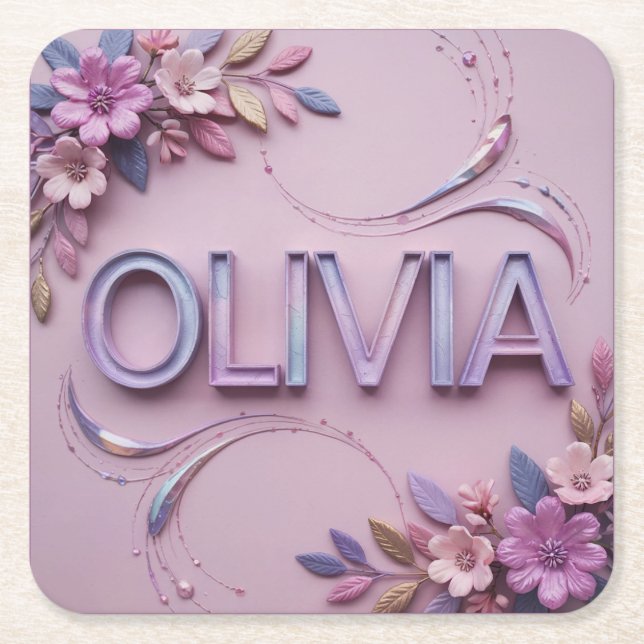  Pink Olivia Pink Flowers Coaster Set (Front)