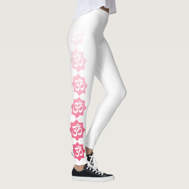 Pink Om symbol Lotus Flower Decor on Leggings (Right)