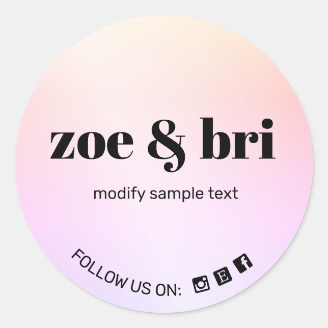 Pink Ombre Add Your Logo Social Media Classic Round Sticker (Front)