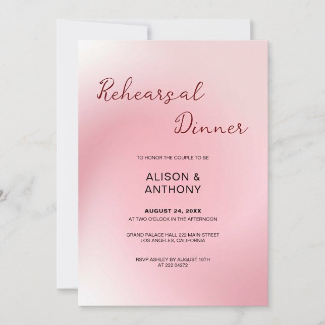 Pink Ombre Background Rehearsal   Invitation (Front)