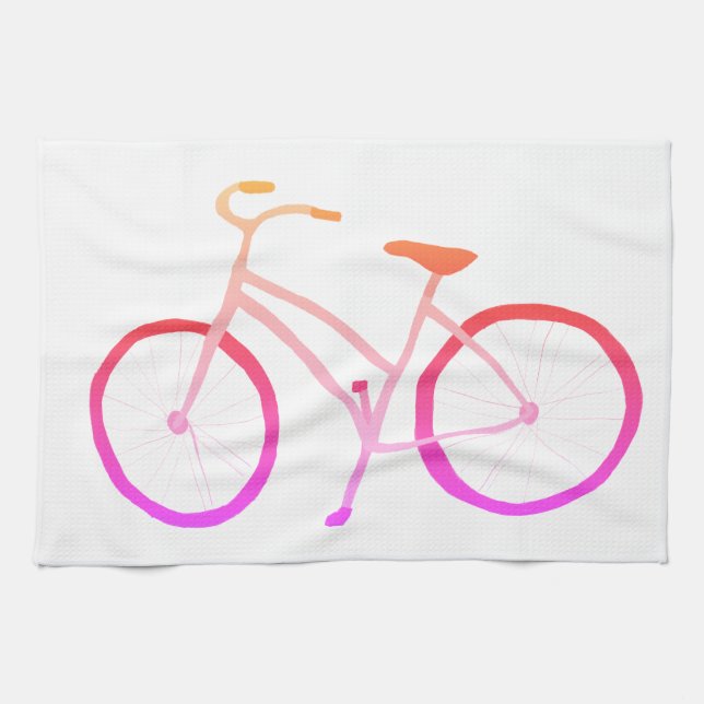 Pink ombre bicycle bike velo kitchen towel (Horizontal)