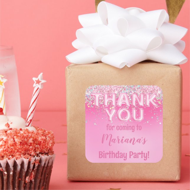Pink Ombre Birthday Party Favour Square Sticker (Party)