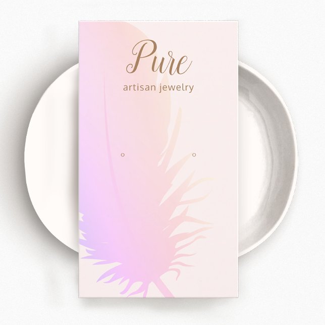Pink Ombre Boho Feather Earring Display Business Card (Creator Uploaded)