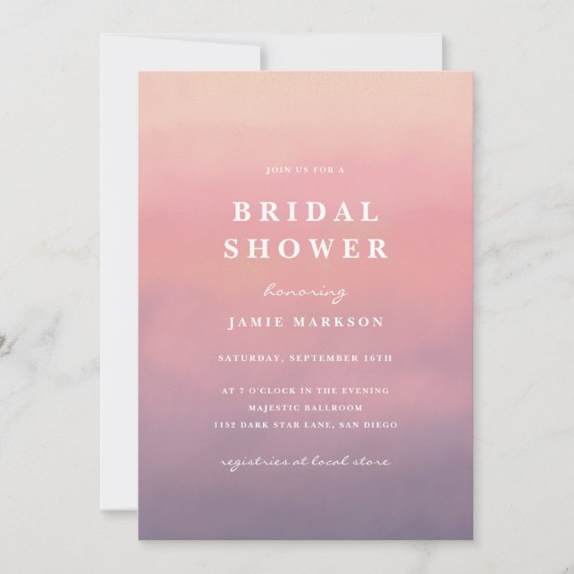 Pink Ombre Boho Minimalist Bridal Shower  Invitation (Front)