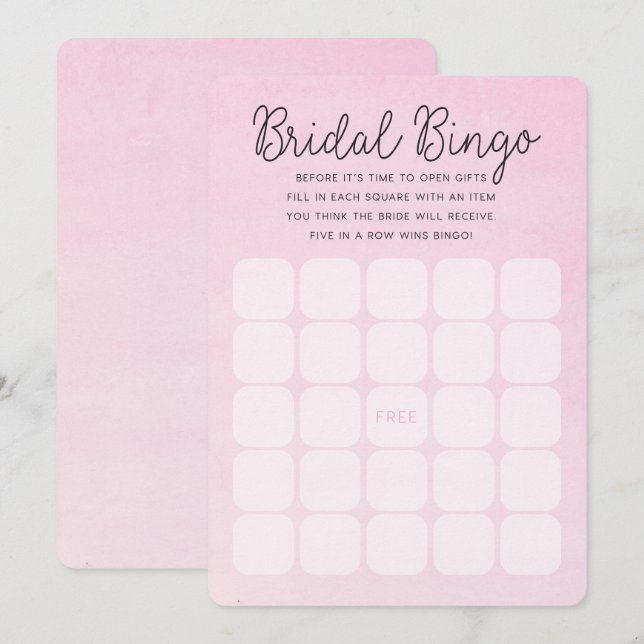 Pink Ombre Bridal Shower | Bridal Bingo Cards (Front/Back)