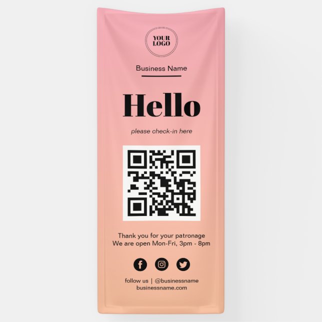 Pink Ombre Business Covid QR Code Check-In  Banner (Vertical)