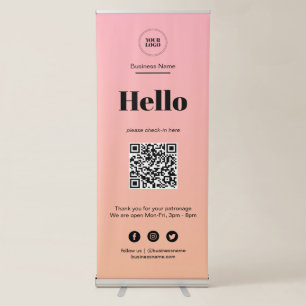 Pink Ombre Business Covid QR Code Check-In Retrac Retractable Banner