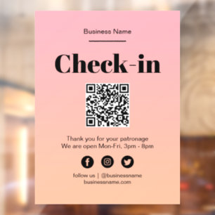 Pink Ombre Business Covid QR Code Check-In Window Cling