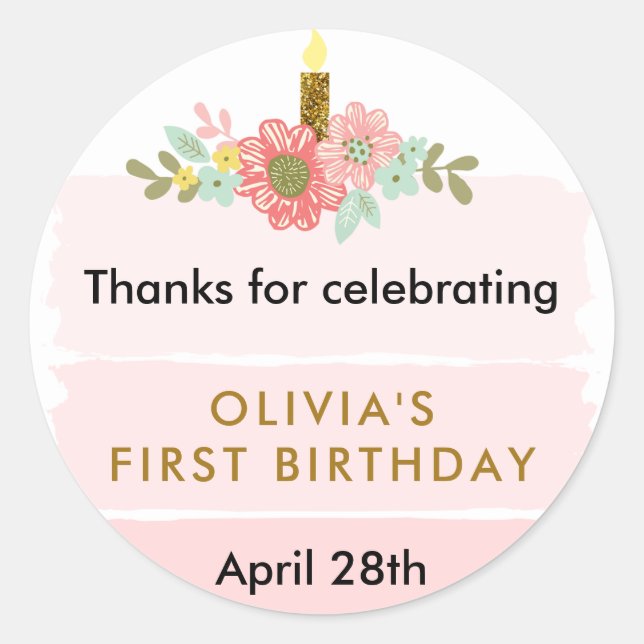 Pink Ombre Cake Birthday Circle Favour Tag (Front)