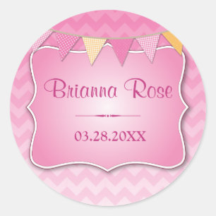 Pink Ombre Chevron Baby Name Classic Round Sticker